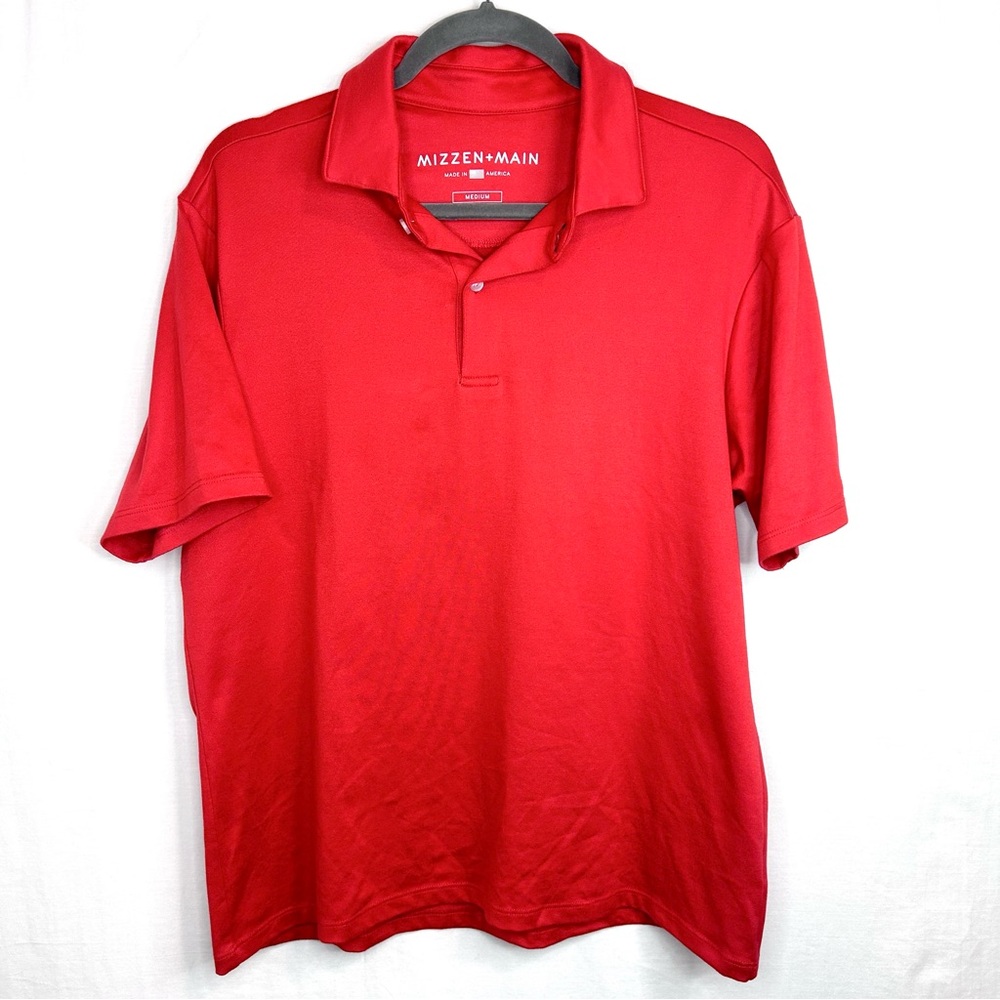 Mizzen Main Red Performance Mens Golf Polo Shirt Size Medium Stretch USA Made